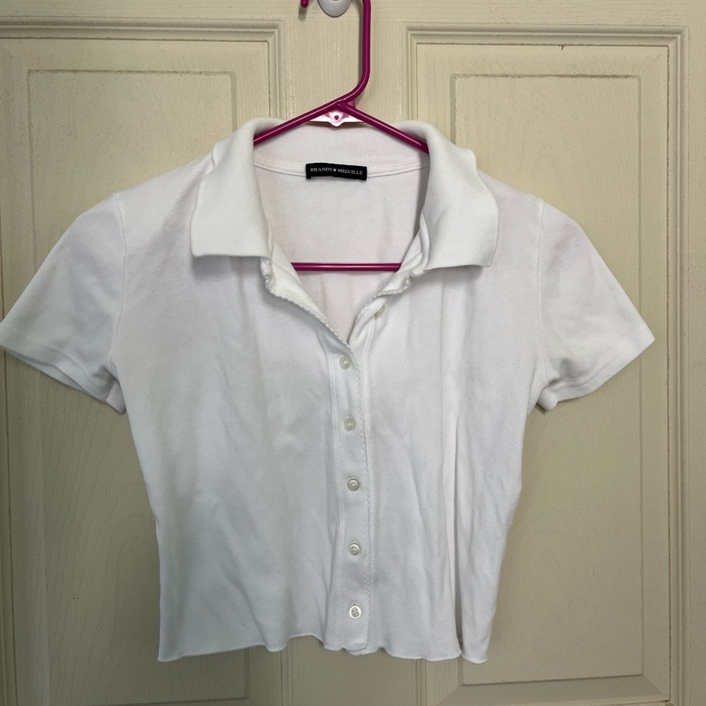 Brandy Melville cropped collared white top button down